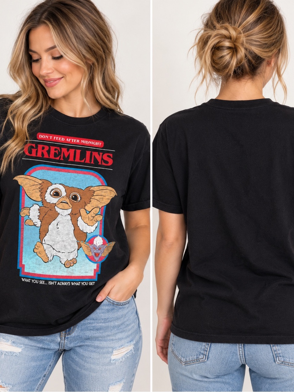 Gremlins Gizmo Don’t Feed After Midnight Black Graphic T-Shirt Size L